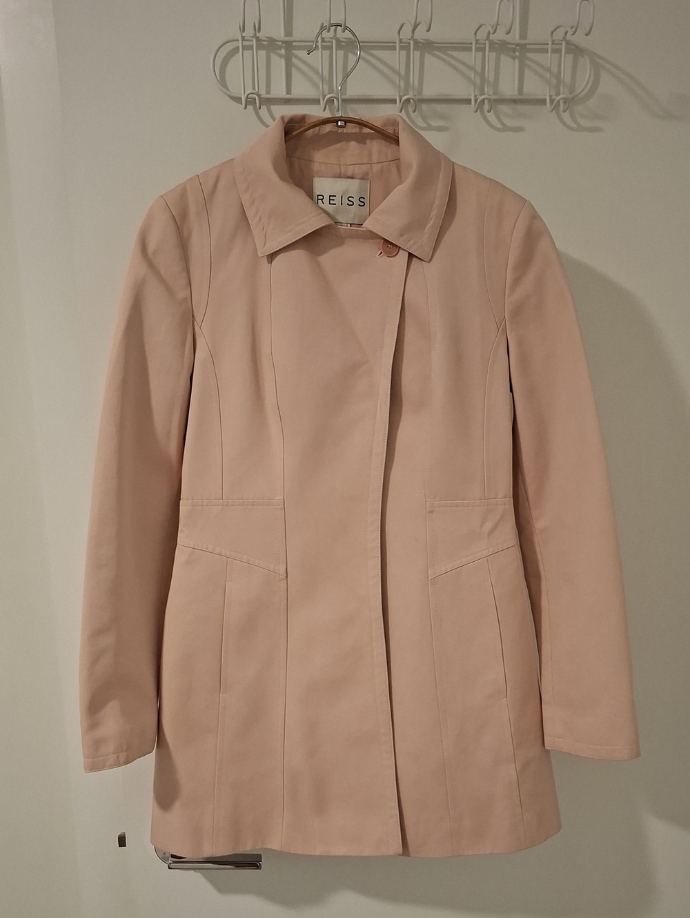 Reiss Powder Pink 100% Cotton Classic Fitted Hip-length Trench Coat (Size S)